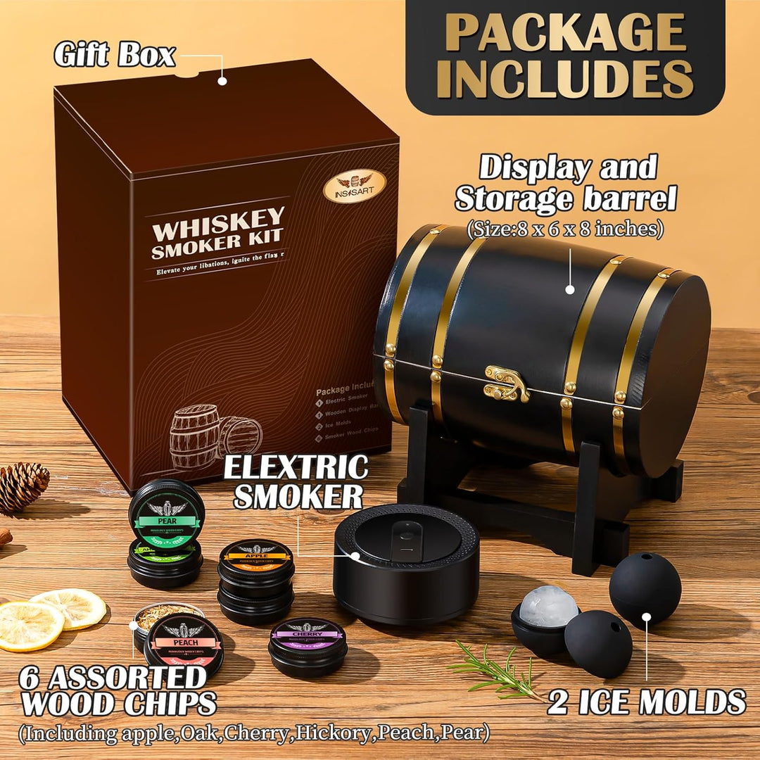 Premium Electric Whiskey Smoker Kit Gift Sets With 6 Wood and Ice Mold (MOQ 10 Sets)