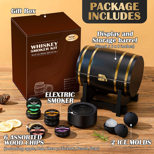 Premium Electric Whiskey Smoker Kit Gift Sets With 6 Wood and Ice Mold (MOQ 10 Sets)