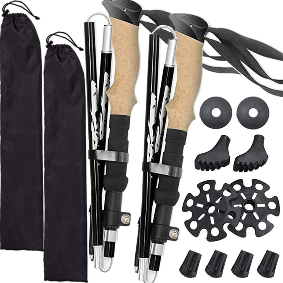 Natural Cock Collapsible and Telescopic Walking Sticks  Carbon Fiber Trekking Poles and Extended EVA Grips, Ultralight Nordic Hiking Poles for Backpacking Camping