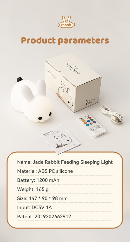 Perfect Gift Jade bunny Sleeping lamp light up silicone animal night light