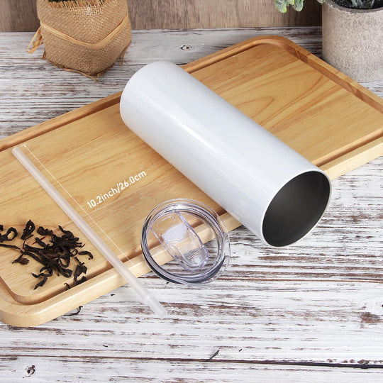 Tumbler with lid Vacuum Insulated Double Wall for Coffee Tea Beverages White 20 OZ Straight Stainless Steel  Sublimation Tumbler