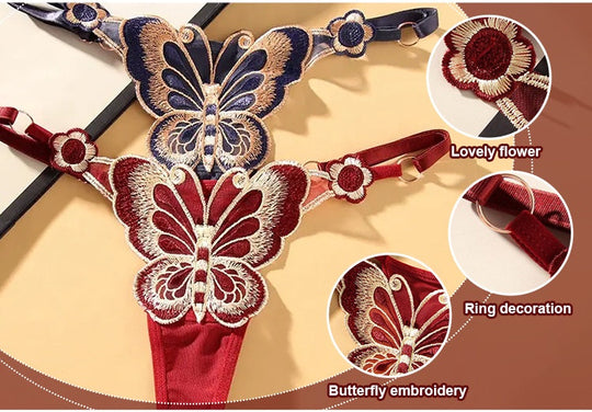 Premium Quality Transparent Lace Thongs Butterfly Accessories G String Women Underwear(Bulk 3 Sets)