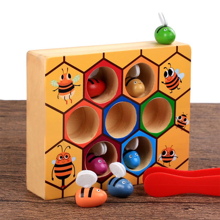 Clamp Fun Picking Catching Toy Hive Board Games Montessori Board Game Wood Bee Toy