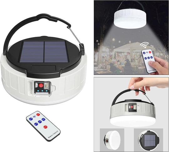 LED Solar Camping Lantern Portable Waterproof Solar USB Rechargeable Remote Control Indoor Outdoor Emergency Light Camping Light(Bulk 3 Sets)