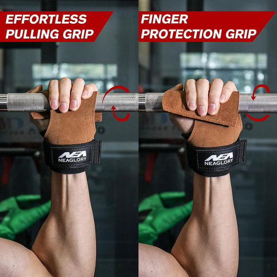 Durable Cowhide Leather Fingerless Gymnastic Pull Up Hand Grips Weight Lifting Kettlebells Cross Training