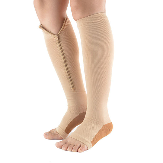 Premium Quality Zipper Compression Socks Calf Knee High Open Toe Support (Bulk 3 Sets)