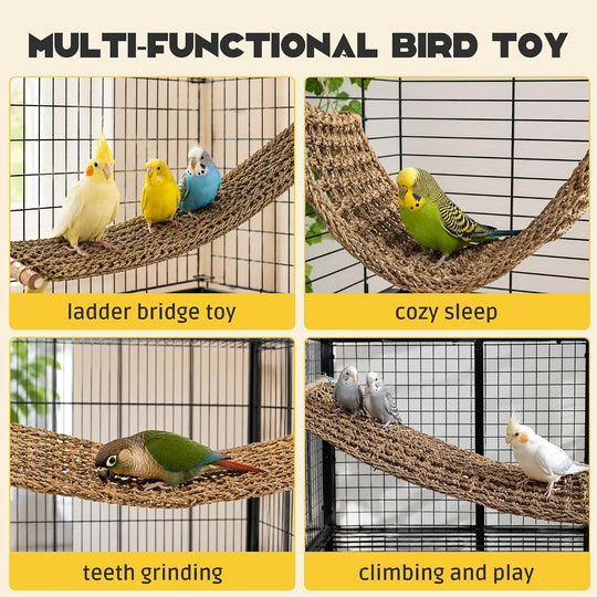 Seagrass Bird Climbing Net Hammock – Natural Hand-Woven Parrot Ladder Bridge Cage Toy