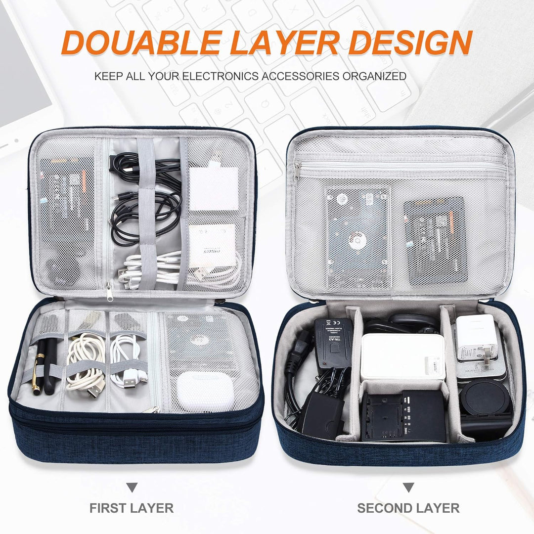 Cable Accessories Bag Waterproof Double Layer Electronics Organizer Portable Storage Case (MOQ 10 Sets)
