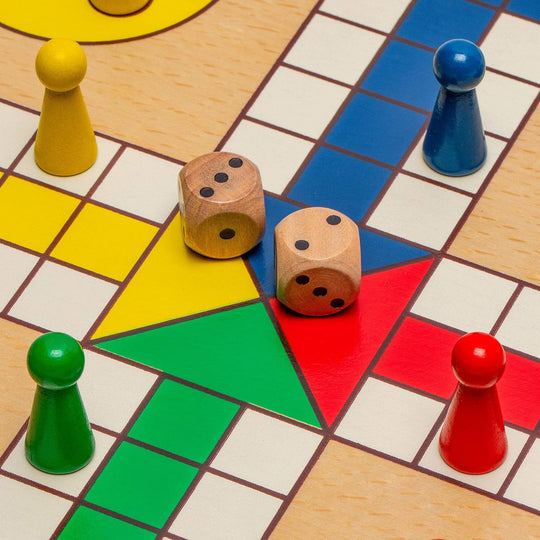 Reversible Wooden Snakes and Ladders, Ludo Game Set