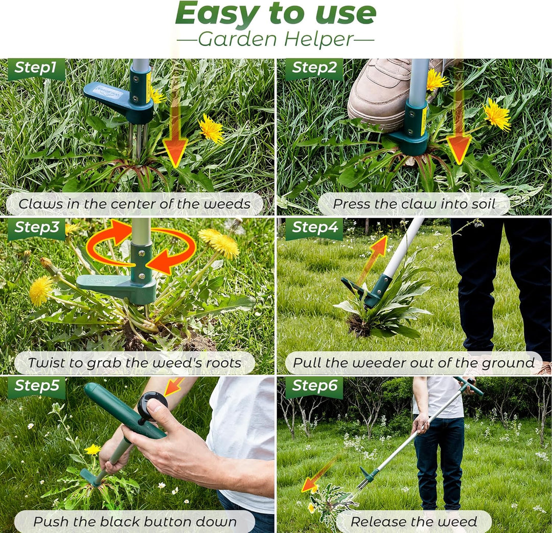 Heavy-Duty Manual Weed Puller Tool – Long Handle 3-Claw Garden Weed Remover with Ergonomic T-Handle