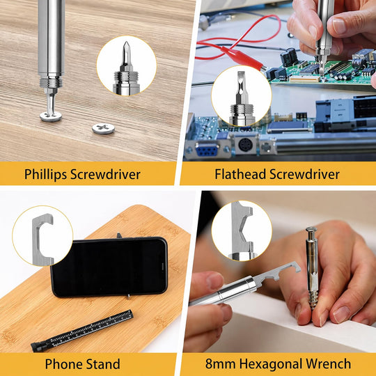 Multi-Function Aluminum Pen 11-in-1 Tool Set – LED Flashlight