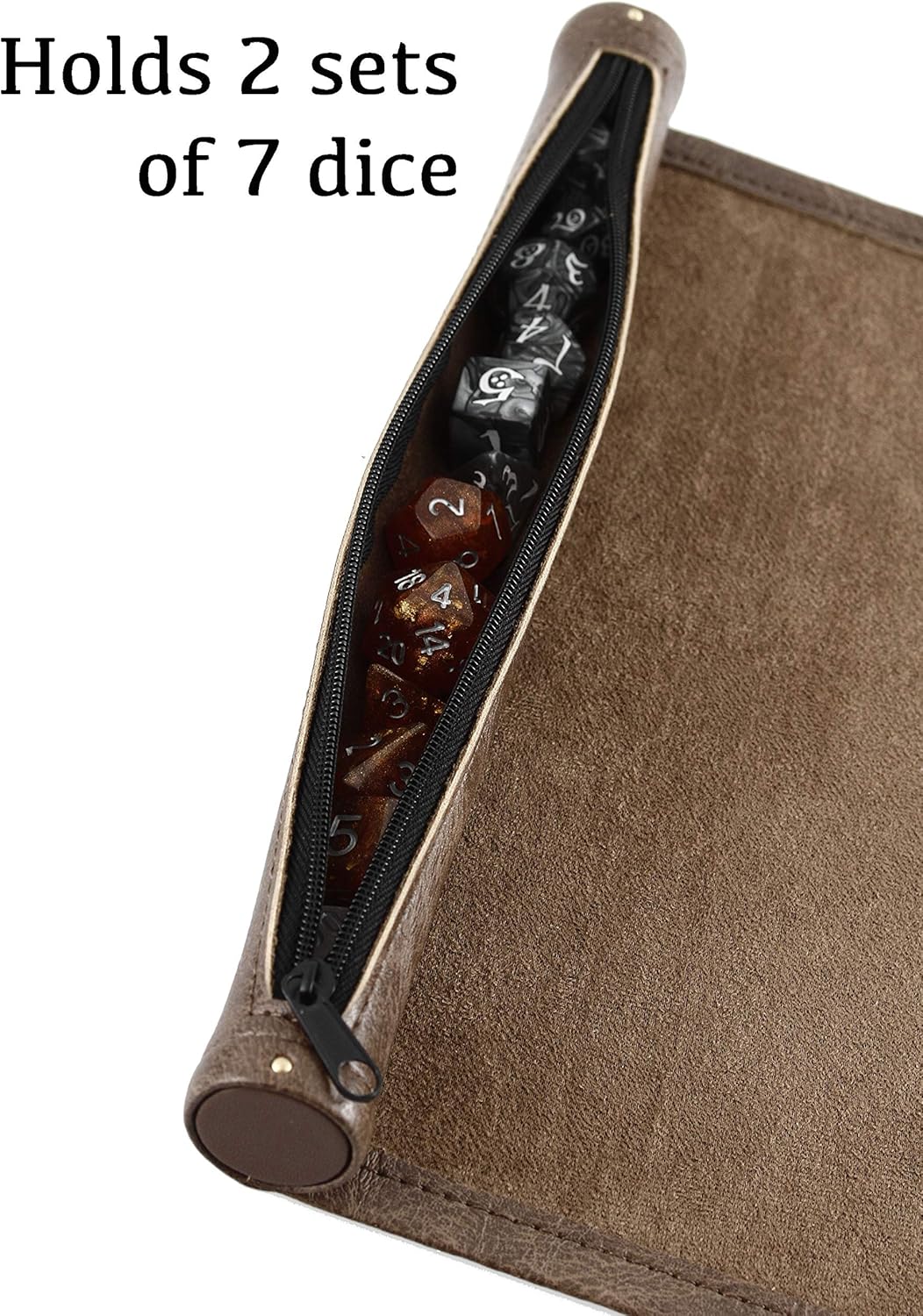 Scroll Dice Tray and Rolling Mat with Zippered Dice Holder - Storage Pouch Holds