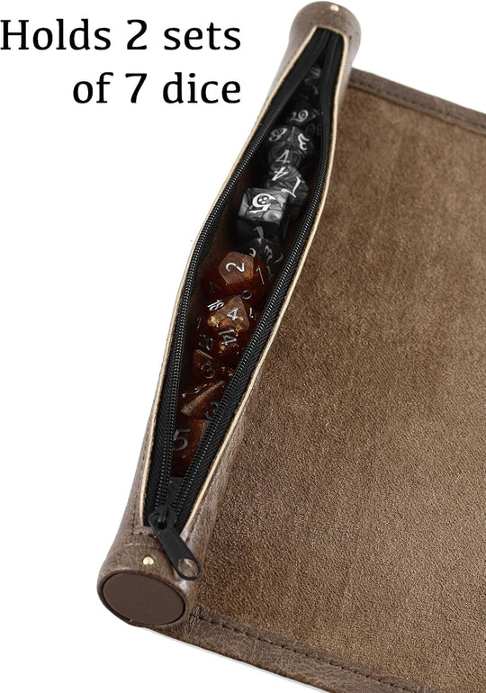 Scroll Dice Tray and Rolling Mat with Zippered Dice Holder - Storage Pouch Holds