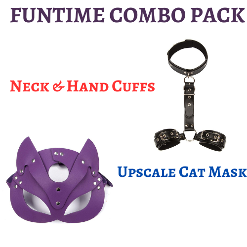 BDSM Neck Restraint and Upscale Cat Mask Costume Multi Pack