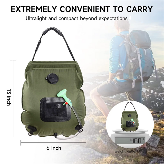 Solar Portable Shower Bag, 5 Gal/20L Solar Heating Camping Shower Bag with Removable Hose&On-Off Switchable Shower Head