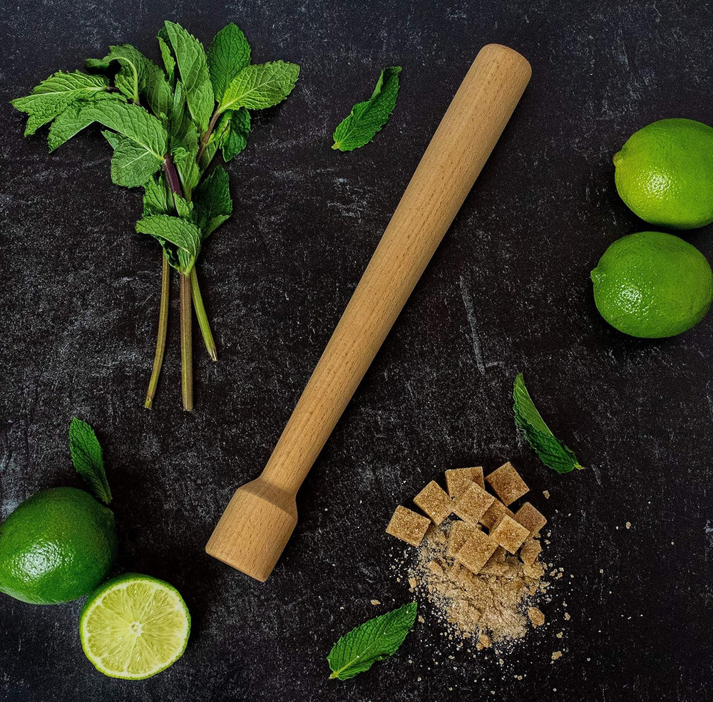 Wood Cocktail Muddler 12 Inch - Hardwood Mojito Drink Muddler for Home Bar, Professional Bartender Tool for Crushing Mint, Fruit & Herbs (MOQ 10 Sets)