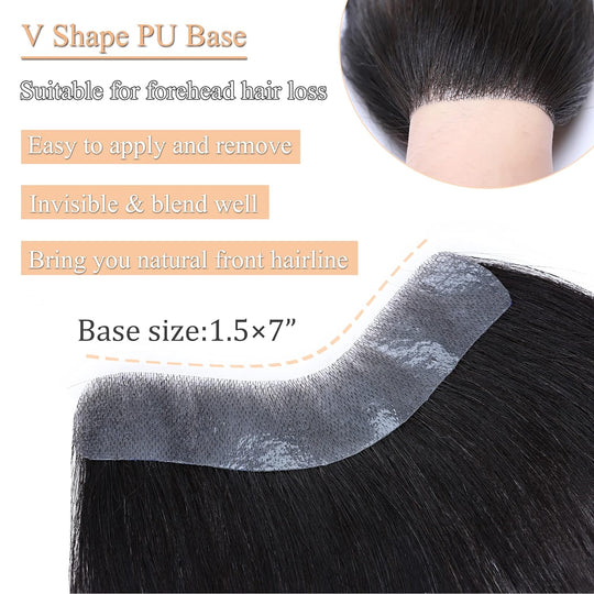 Hairpiece V-Shape Mens Topper PU Thin Skin Base Natural Hairline