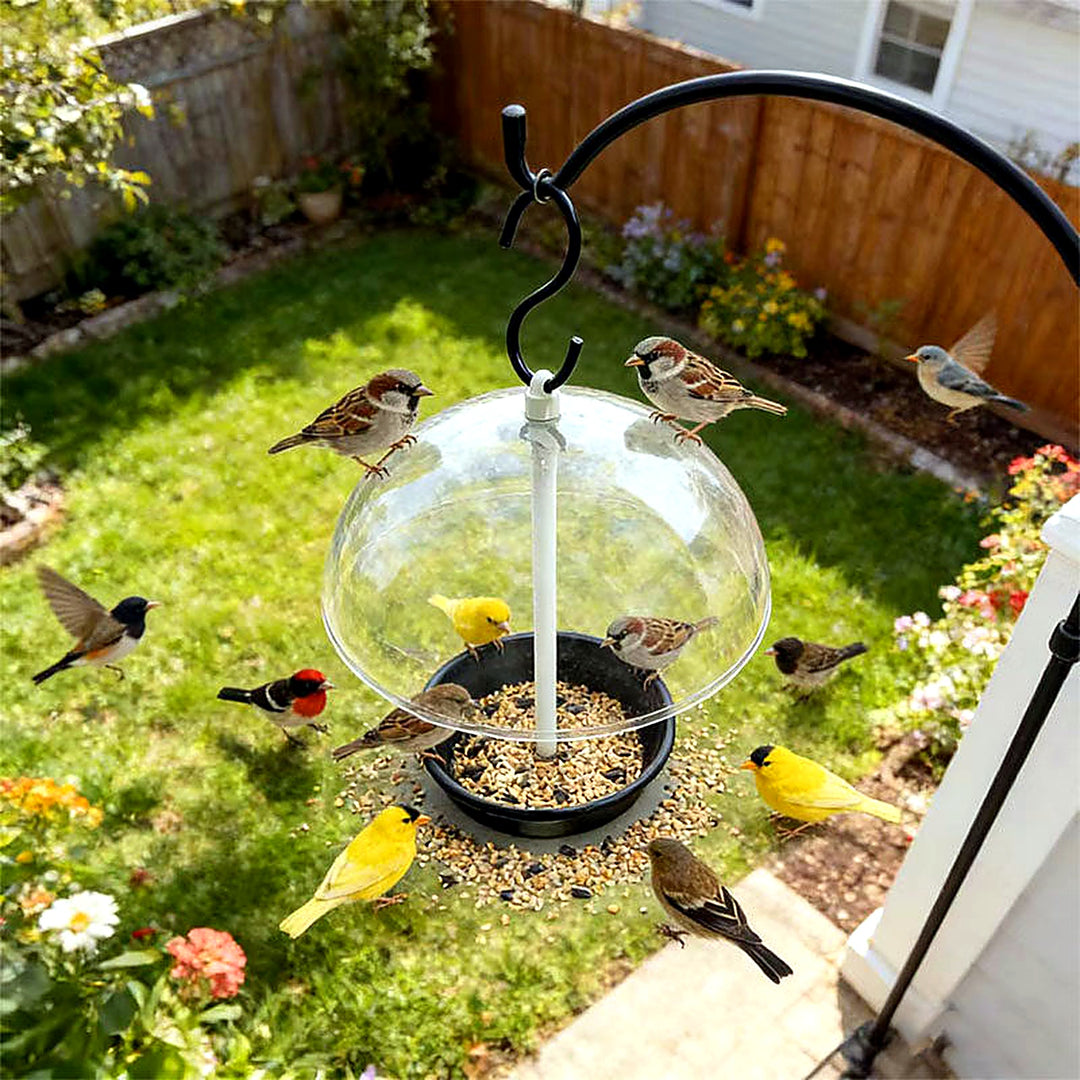 Outdoor Adjustable Platform Bird Feeder with Clear Dome