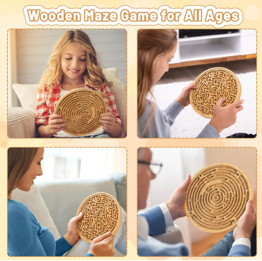 Round Wooden Labyrinth Board, Balance Maze Game All Ages