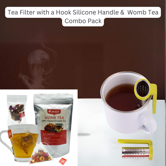 Tea Filter with a Hook Silicone Handle & Womb Tea Pack(Bulk 3 Sets)