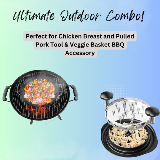 Round Grill with Handle Egg Veggie Basket & Chicken Breast and Pulled Pork Tool Pack(Bulk 3 Sets)