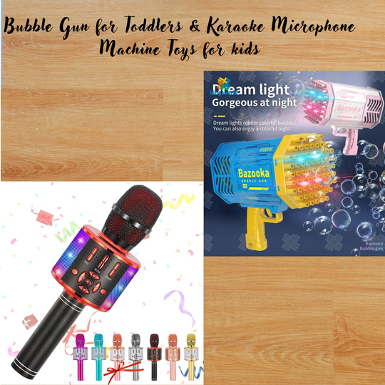 Mini Bubble Gun for Toddlers & Karaoke Microphone Machine Toys Pack(Bulk 3 Sets)