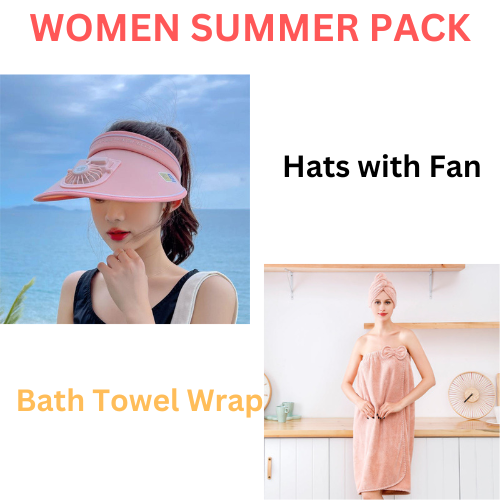 Luxury Microfiber Bath Towel Wrap & Sun Visor Hats with Fan