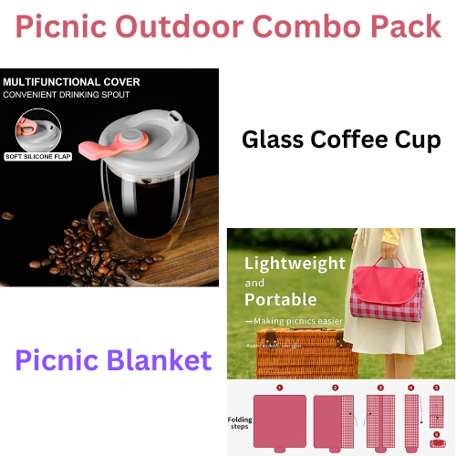 Glass Coffee Cup with Silicone Lid & Picnic Blanket Pack