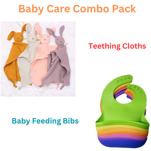 Baby Feeding Bibs & Muslin Teething Cloths Pack(Bulk 3 Sets)