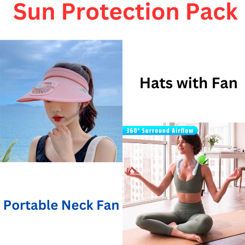 Sun Visor Hats with Fan & Portable Neck Fan Pack(Bulk 3 Sets)