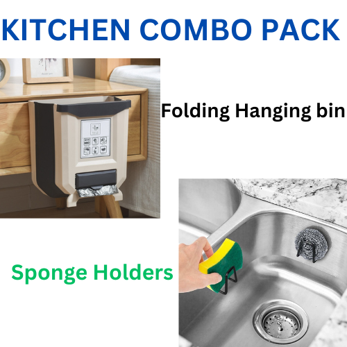 Steel Sponge Holders & Kitchen Folding Hanging bin(Bulk 3 Sets)
