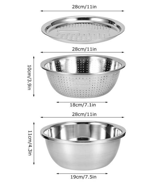 Multifunctional 3 in 1 Stainless Steel Drain Basket Multi-purpose Vegetable Slicer Graters For Kitchen