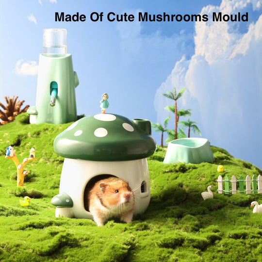 Perfect Gift Multifunctional Mushroom Shaped Hamster House Ceramics(Bulk 3 Sets)