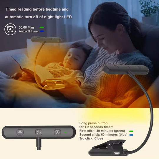 Usb Rechargeable Stepless Dimming Rotatable Mini Light Reading Clip Book Light Led