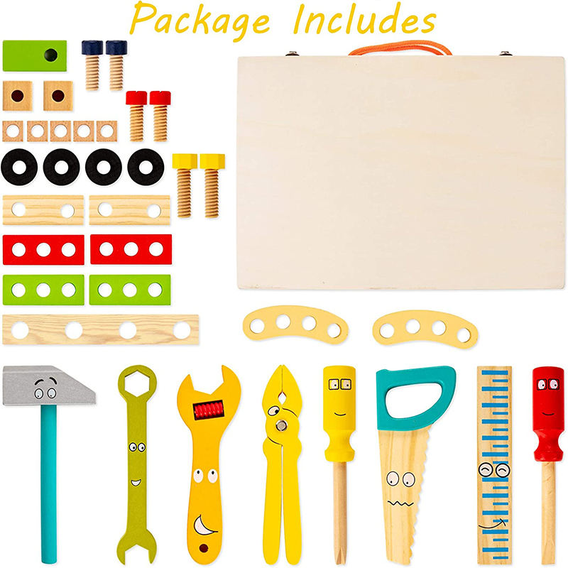 Wooden Toddler Tools Set Includes Tool Box, Montessori Educational Stem Construction Toys for 2 3 4 5 6 Year Old
