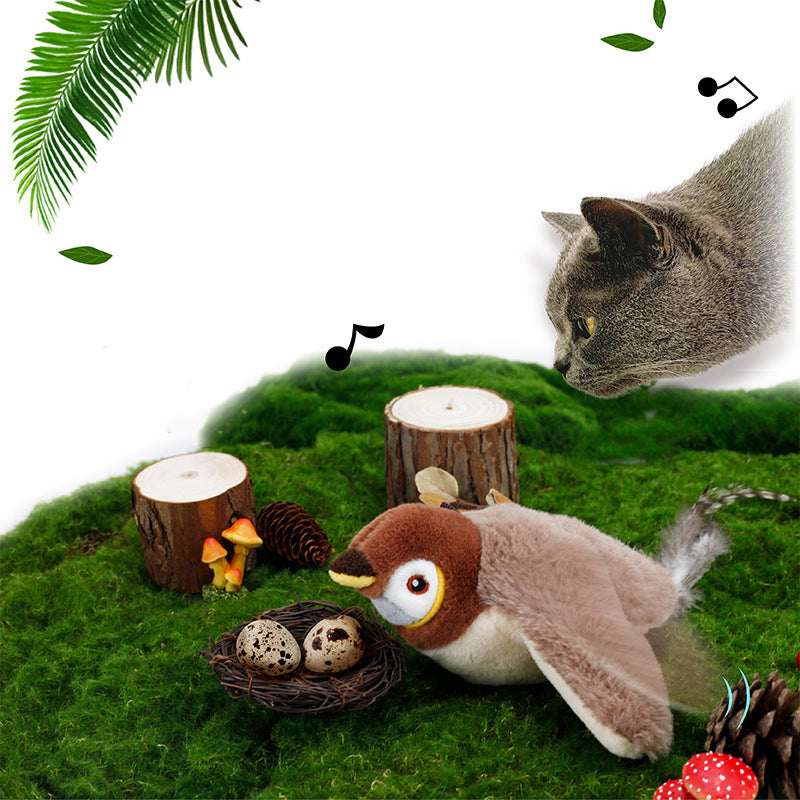 Chirping Toys Touch Activated Flapping Wings Sparrow Interactive Smart Cat Toys USB Exercise Pet Toys