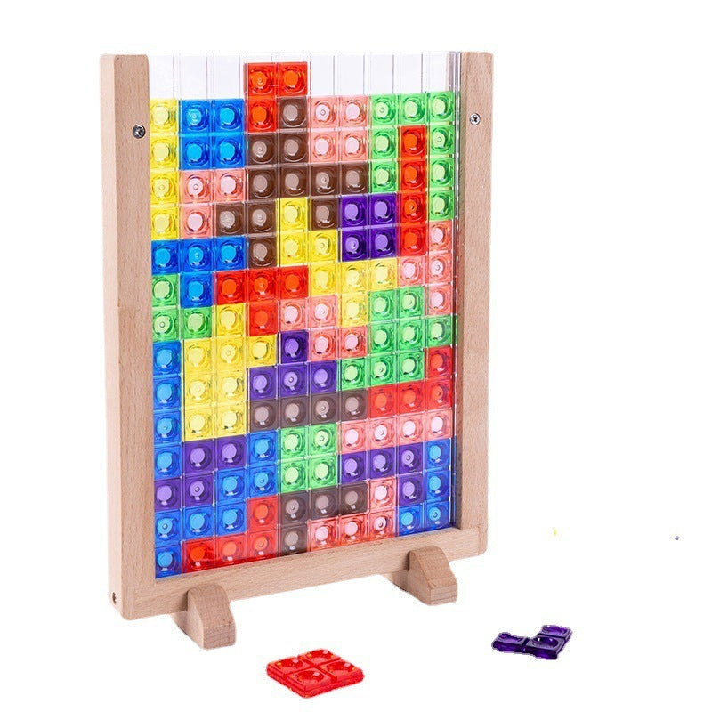 3D Block Puzzle Game, 40 Colorful Pieces, Beechwood Board(MOQ 10 Sets)