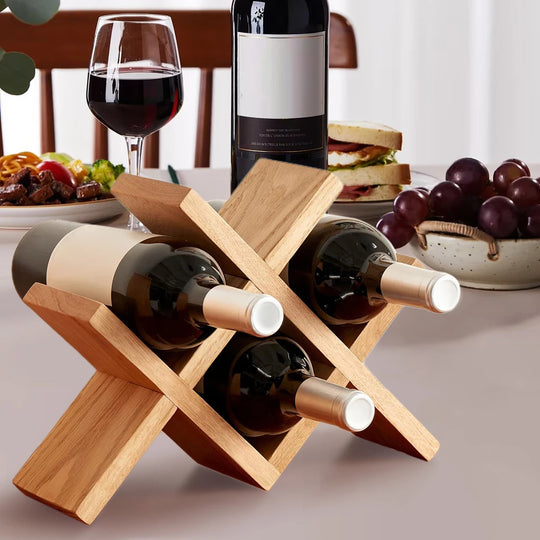 Rustic Oak Wooden Wine Rack Countertop – Free Standing Wine Bottle Holder Storage Display for Tabletop, Cabinets & Hutches
