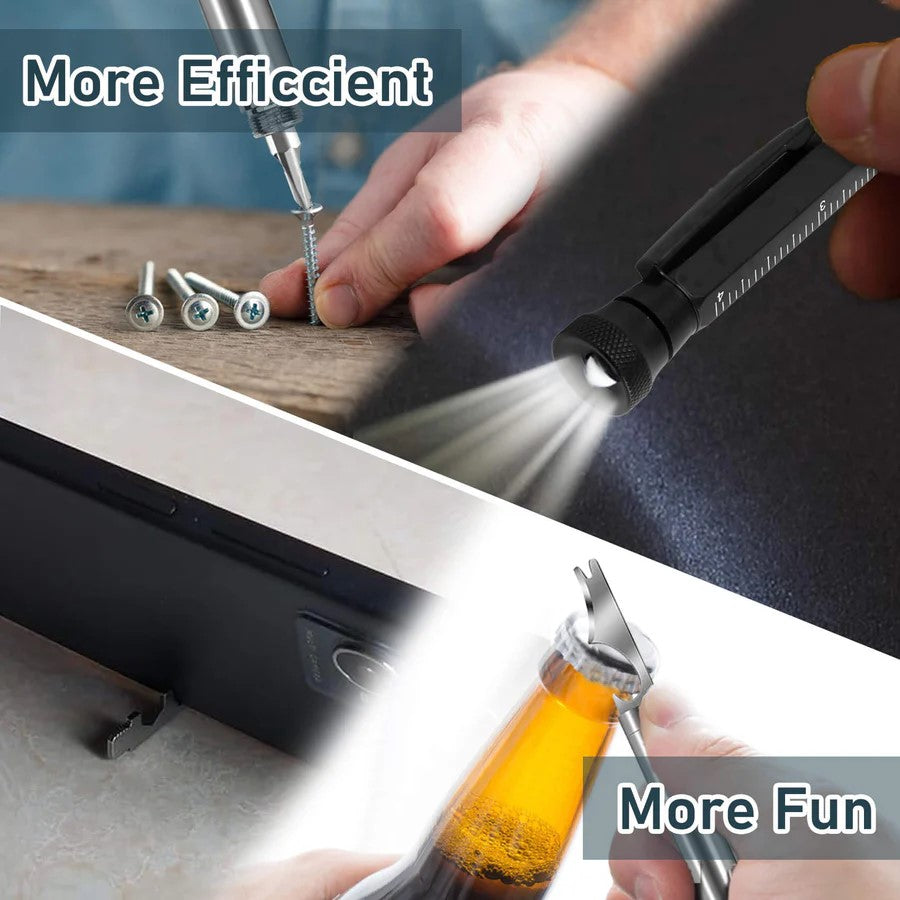 Multi-Function Aluminum Pen 11-in-1 Tool Set – LED Flashlight
