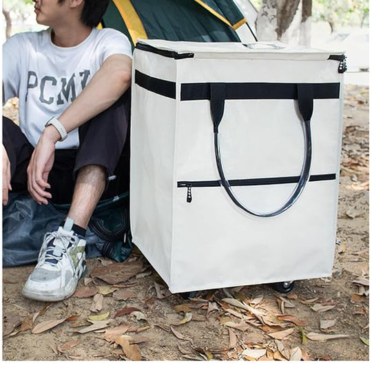 Folding Rolling Tote, Zipper reusable Grocery Bag on Wheels (MOQ 10 pcs)