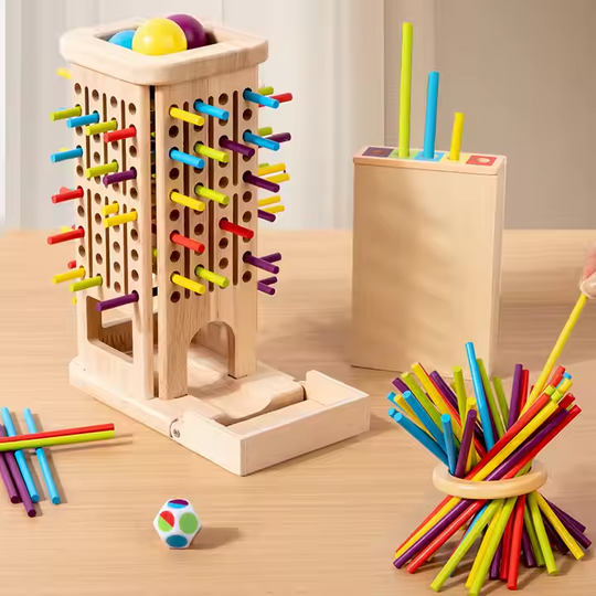 Montessori Game with Colorful Wooden Sticks Tower Dice Ball Wooden Board Games Fine Motor Skills