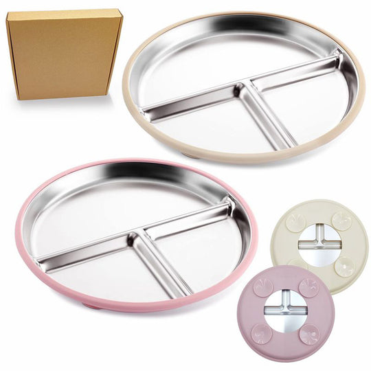 Stainless Steel Baby Plate with Suction, 9” Divided Toddler Plates (MOQ 10 Pairs)