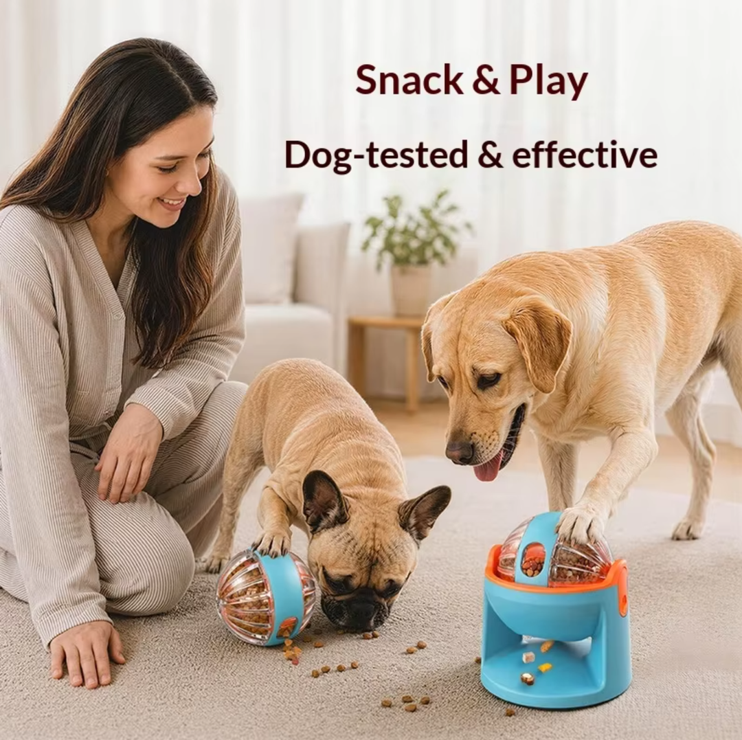 2-in-1 Dog Puzzle Toy – Adjustable Treat Dispenser &amp; Slow Feeder with 360° Rotating Suction Base for Dogs &amp; Cats