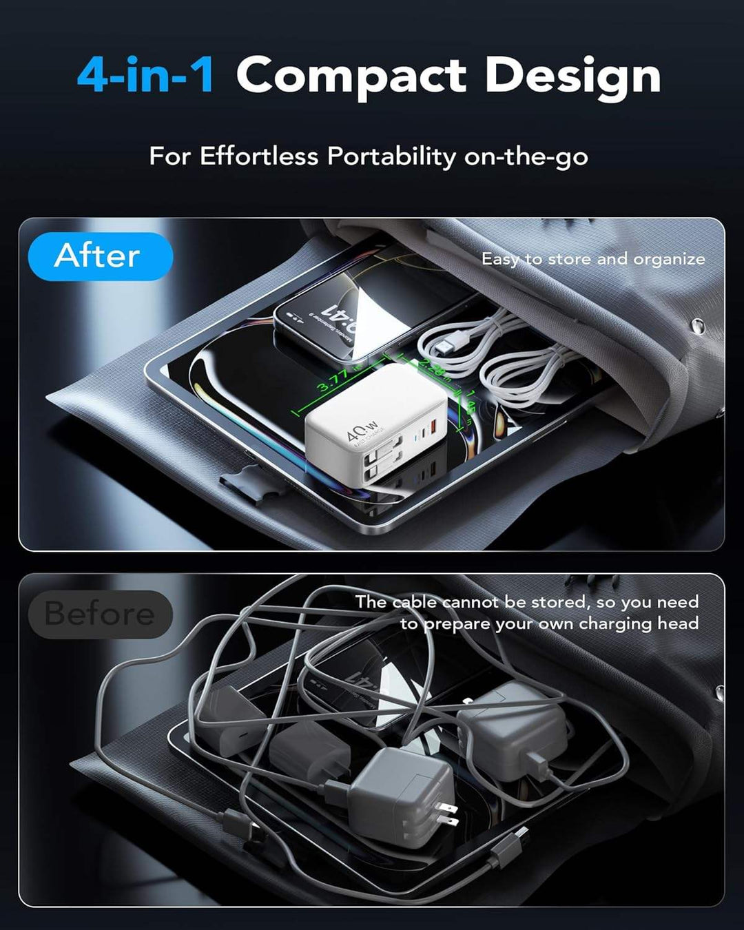 Retractable 40W USB C Fast Charger Wall Plug with Built-in 90cm/35.5in Type C Cable (MOQ 10 Sets)