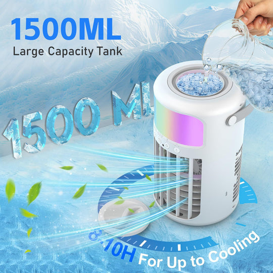 Stay Cool Anywhere — 4-in-1 Portable Air Conditioner Fan, Quiet Evaporative Cooler