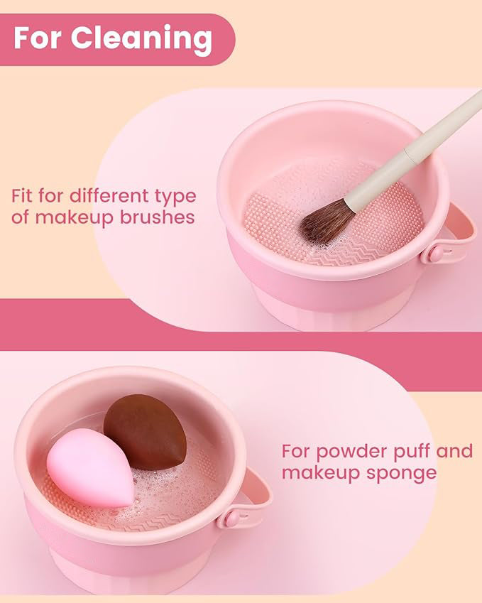 VIGOR 3-in-1 Silicone Makeup Brush Cleaner Mat, Bowl & Cosmetic Organizer Holder – Multifunction Brush Cleaning Tool for All Brush Types (MOQ 10 Sets)
