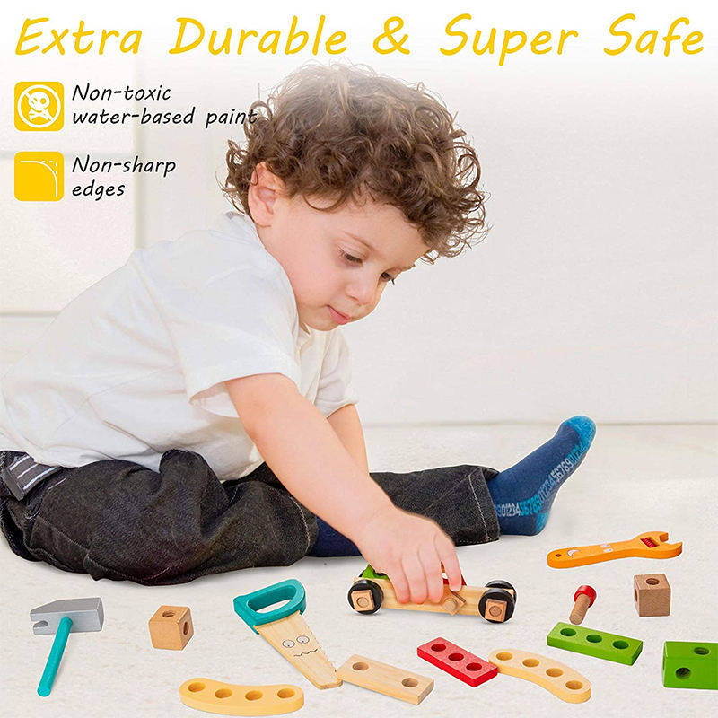 Wooden Toddler Tools Set Includes Tool Box, Montessori Educational Stem Construction Toys for 2 3 4 5 6 Year Old