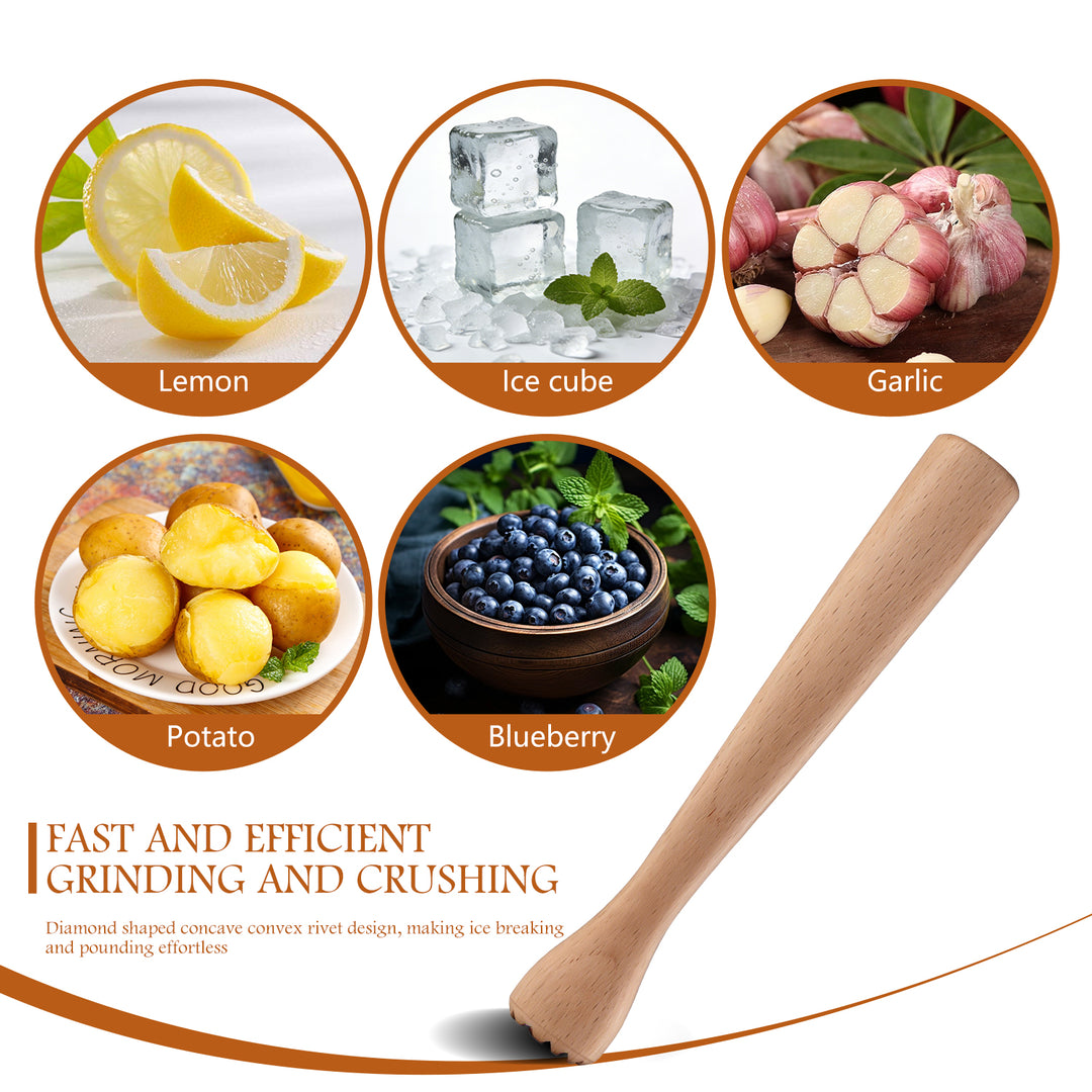 Wood Cocktail Muddler 12 Inch - Hardwood Mojito Drink Muddler for Home Bar, Professional Bartender Tool for Crushing Mint, Fruit & Herbs