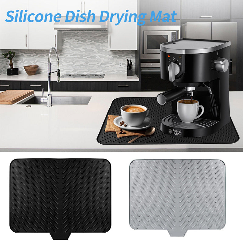 Silicone Dish Drying Mat with Built-In Drain Spout – Heat-Resistant Non-Slip Roll-Up Sink Drain Pad for Kitchen Counter (MOQ 10 Sets)