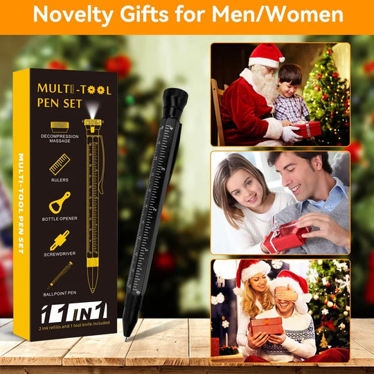 Multi-Function Aluminum Pen 11-in-1 Tool Set – LED Flashlight